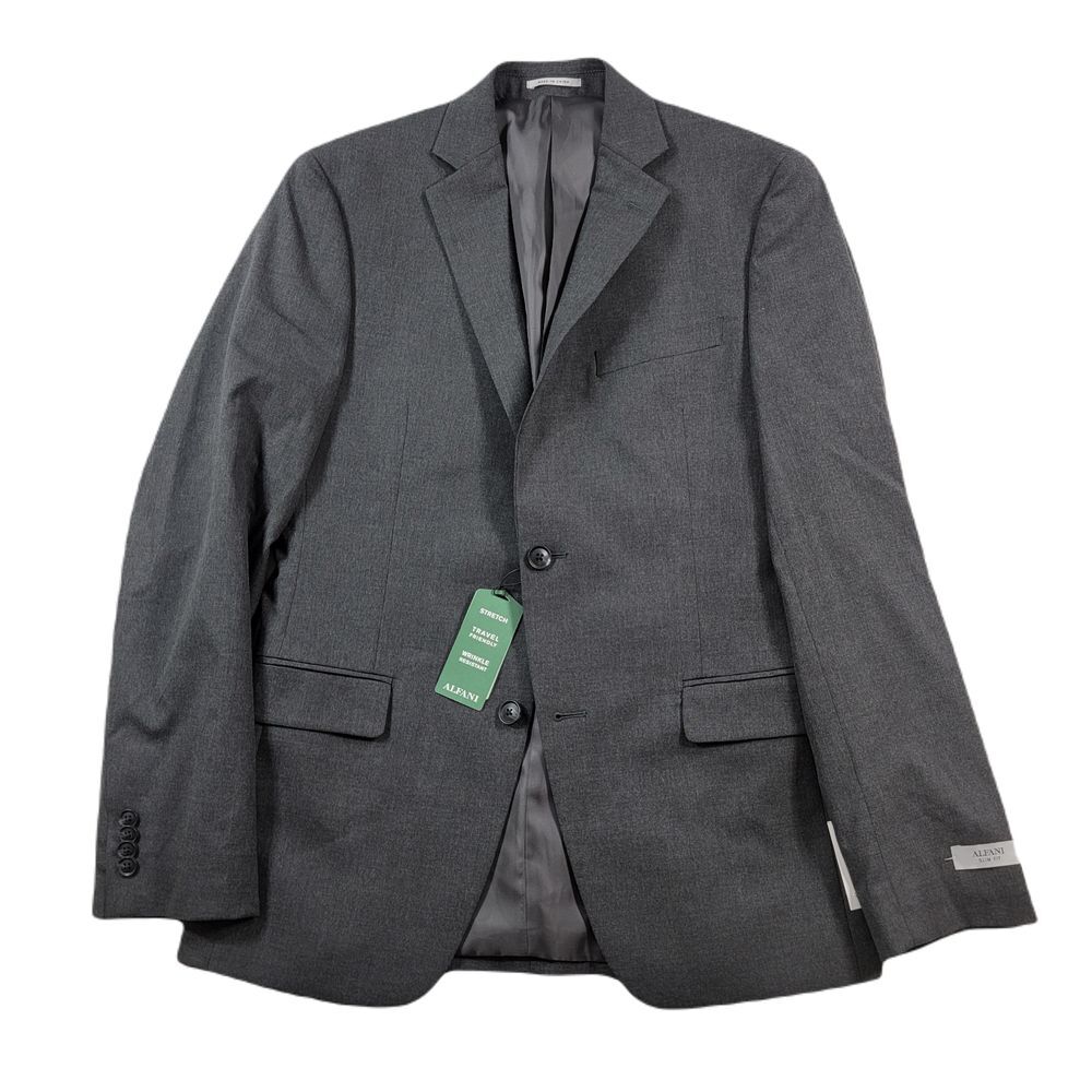 Alfani Solid Suit Jacket Men 36R 36 Charcoal Grey Slim Fit Stretch‎ $360